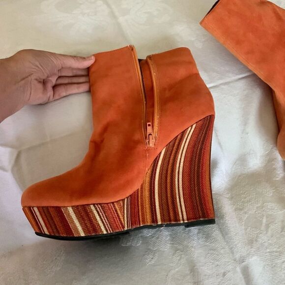 Orange Suede Wedge Bootie - Picture 3 of 7